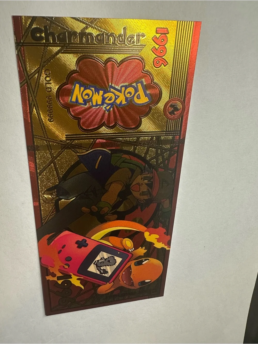 Pokémon Gold Foil Collectible Banknote Pikachu Charizard Eevee Ash 1996